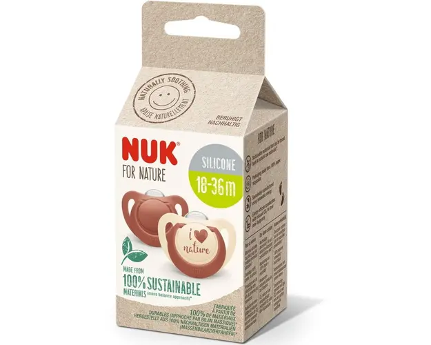 Suzeta de silicon NUK For Nature, rosu, 18-36 luni, 2 buc