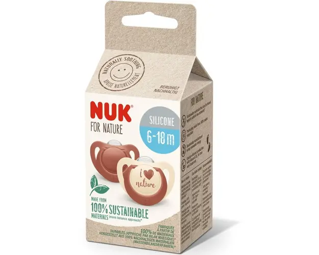 Suzeta de silicon NUK For Nature, rosu, 6-18 luni, 2 buc