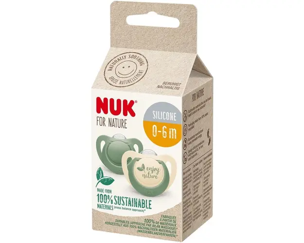 Suzeta de silicon NUK For Nature, verde, 0-6 luni, 2 buc