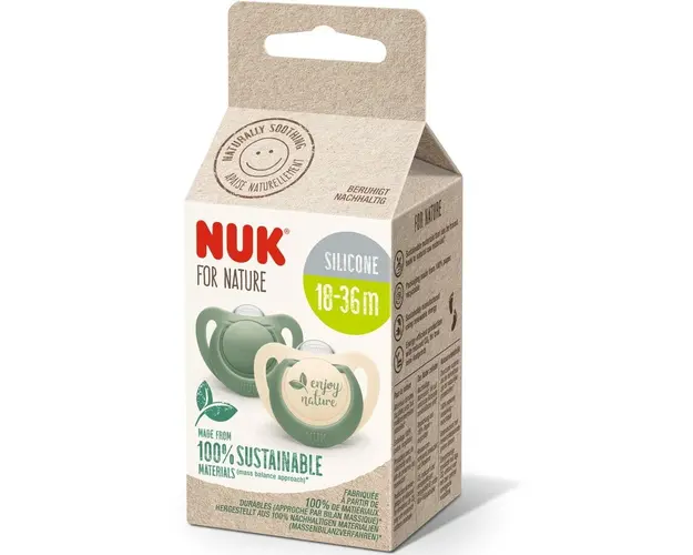 Suzeta de silicon NUK For Nature, verde, 18-36 luni, 2 buc