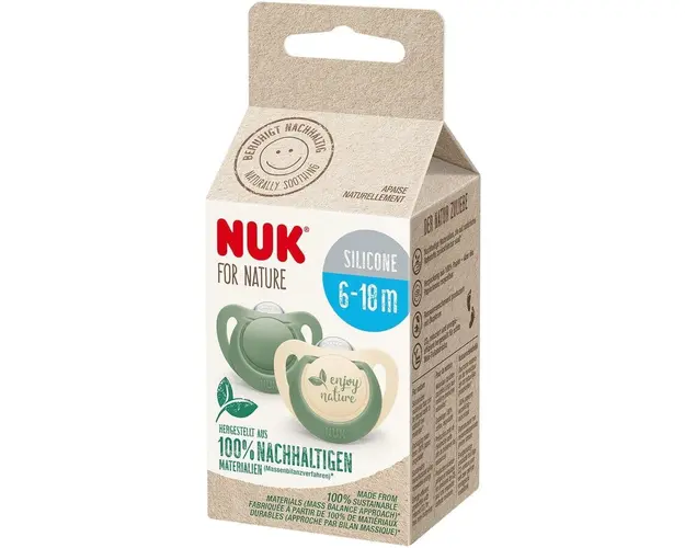 Suzeta de silicon NUK For Nature, verde, 6-18 luni, 2 buc