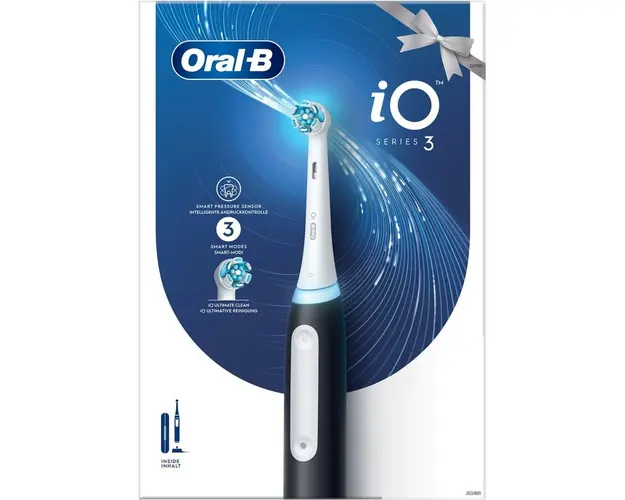 Periuta de dinti electrica Oral-B iO3 cu Tehnologie Magnetica si Micro-Vibratii, Senzor de presiune Smart, 3 moduri, 1 capat, Negru