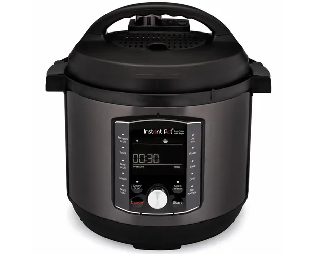 Multicooker si friteuza cu aer cald, 2 in 1, Instant Pot Pro Crisp 8, 1500W, 11 programe presetate, Capacitate 7.6 litri, Vas interior din inox, Negru