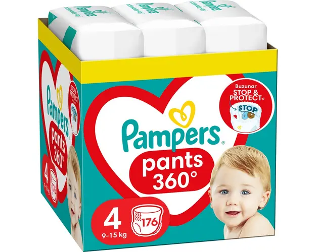 Scutece-chilotel Pampers Pants XXL Box Marimea 4, 9-15 kg, 176 buc