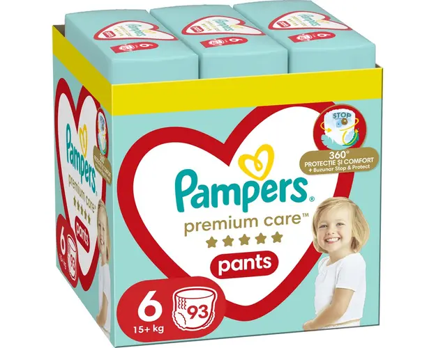 Scutece-chilotel Pampers Premium Care Pants XXL Box Marimea 6, 15 kg+, 93 buc