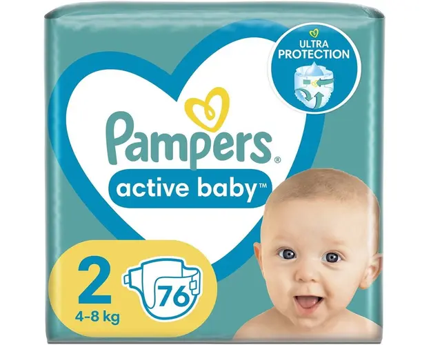 Scutece Pampers Active Baby Jumbo Pack, Marimea 2, Nou Nascut, 4 -8 kg, 76 buc
