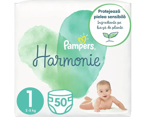 Scutece Pampers Harmonie Marimea 1, 2-5 kg, 50 buc