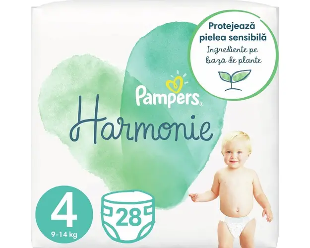 Scutece Pampers Harmonie Marimea 4, 9-14 kg, 28 buc