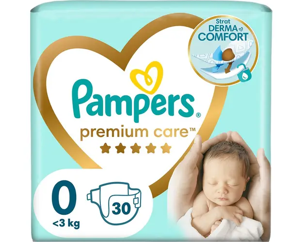 Scutece Pampers Premium Care 0 New Born Carry Pack, 30 bucati