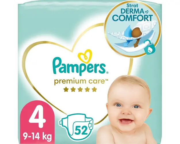 Scutece Pampers Premium Care Value Pack Marimea 4, 9-14 kg, 52 buc