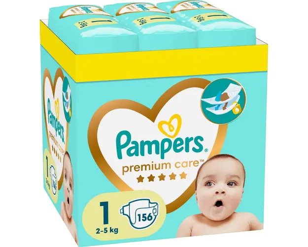Scutece Pampers Premium Care XXL Box Nou Nascut, Marimea 1, 2-5 kg, 156 buc