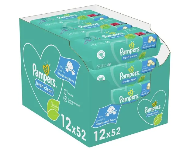 Servetele umede Pampers Fresh Clean, 12 pachete x 52, 624 buc