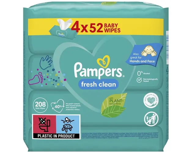 Servetele umede Pampers Fresh Clean, 4 pachete x 52, 208 buc