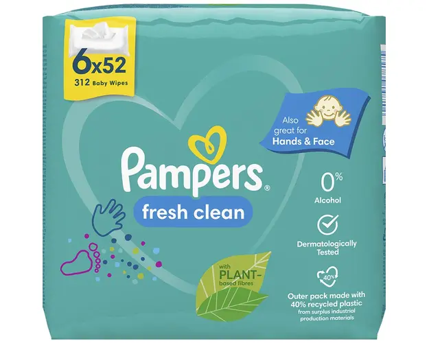 Servetele umede Pampers Fresh Clean, 6 pachete x 52, 312 buc