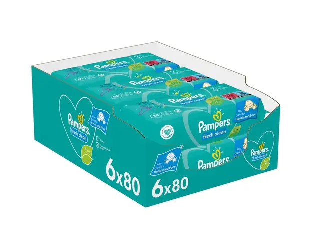 Servetele umede Pampers Fresh Clean, 6 pachete x 80, 480 buc
