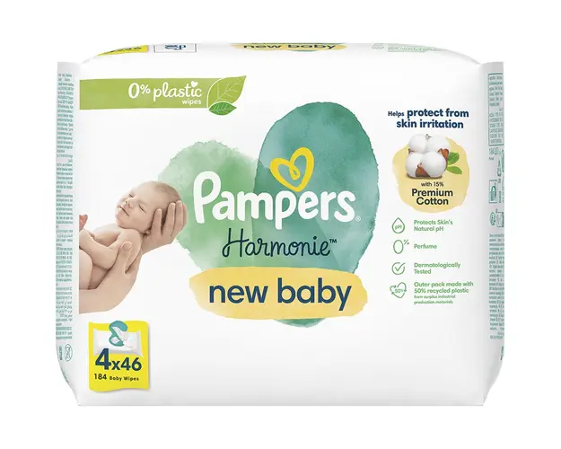 Servetele umede Pampers Harmonie New Baby, 4 pachete x 46, 184 buc
