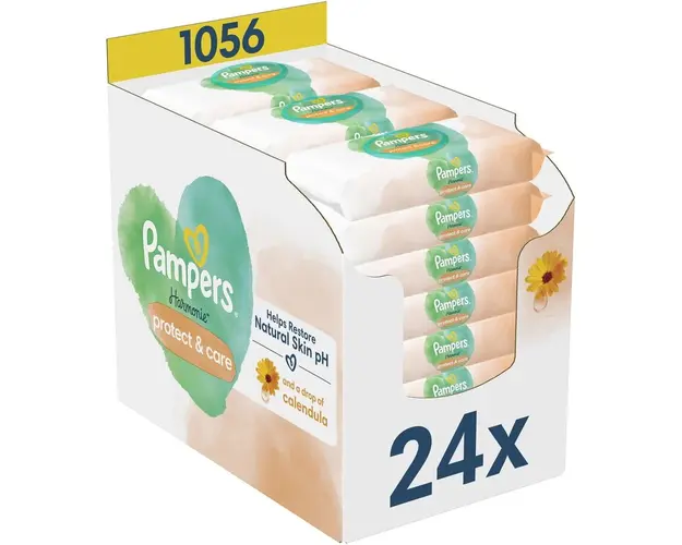 Servetele umede Pampers Harmonie Protect &amp; Care cu galbenele, 24 pachete x 44, 1056 buc