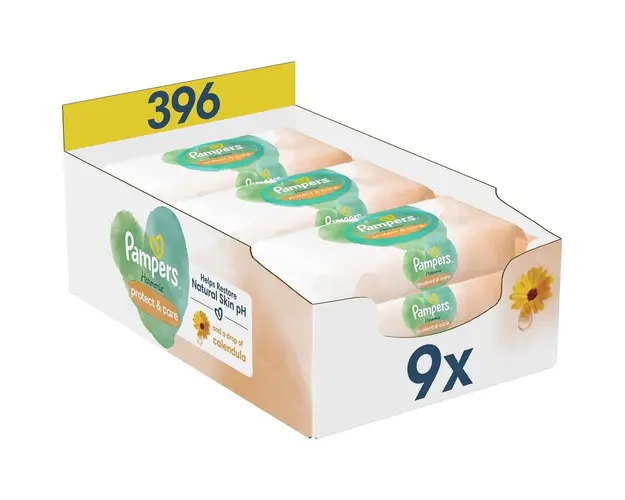 Servetele umede Pampers Harmonie Protect &amp; Care cu galbenele, 9 pachete x 44, 396 buc