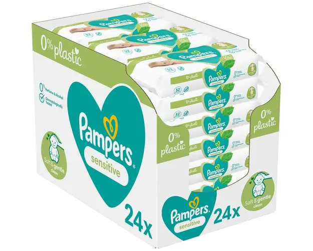 Servetele umede Pampers Sensitive, 0% plastic, 24 pachete x 52 = 1248 buc