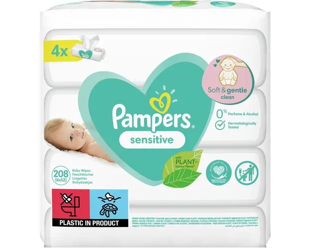 Servetele umede Pampers Sensitive, 4 pachete x 52, 208 buc