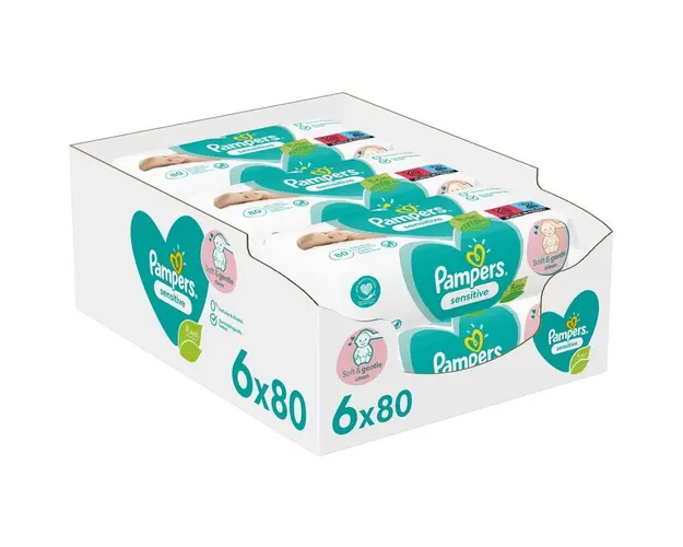 Servetele umede Pampers Sensitive, 6 pachete x 80, 480 buc