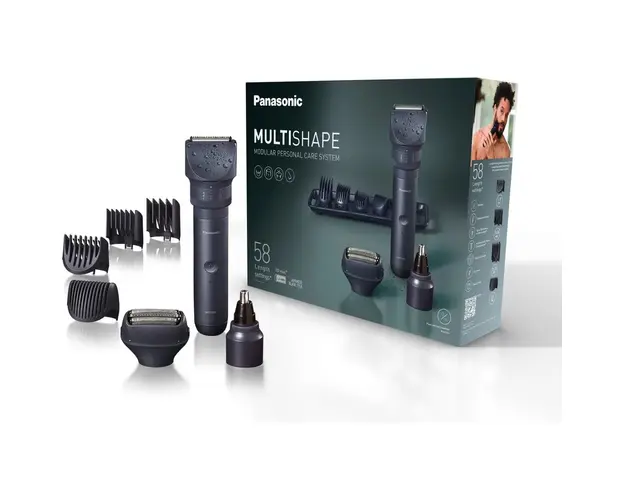 Aparat de tuns barba si parul Panasonic MultiSHAPE XSHAPE PACK 1, cap aparat de ras umed/uscat cu 3lame, cap trimmer nas/urechi/fata, acumulator Li-Ion cu autonomie 70min, quick charge 1H, cap tundere cu 58 de setari de lungime, Negru