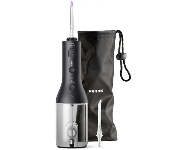 Aparat de curatare interdentara Philips Sonicare Power Flosser HX3826/33, tehnologie QuadStream, 2 capete de curatare, 2 moduri de curatare, husa, Negru