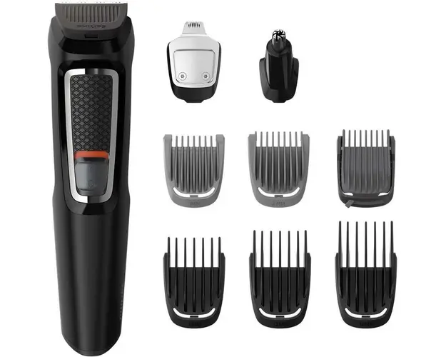 Aparat de tuns barba si parul 9 in 1 MG3740/15, lame cu ascutire automata, acumulator, 6 piepteni pentru tunderea parului de pe fata si cap, negru