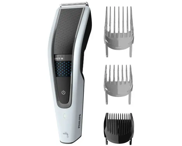 Aparat de tuns Philips HC5610/15, Lavabil, 28 setari lungime, 3 piepteni, Ni-MH, Autonomie 75 min., Negru/Alb