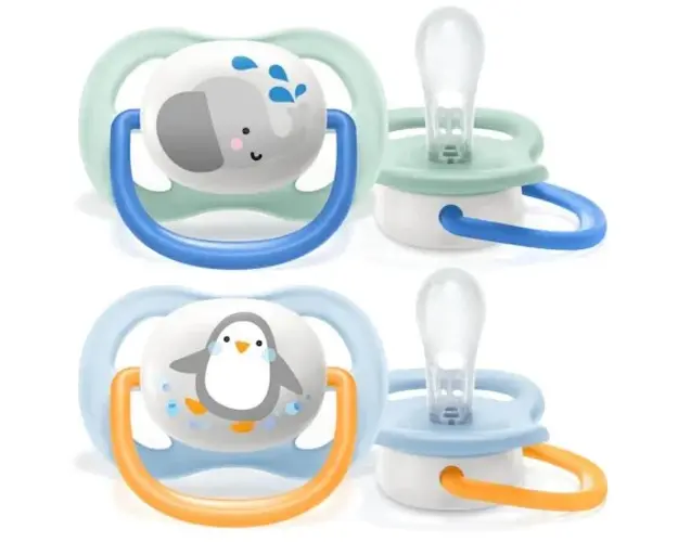 Set 2 suzete Philips-AVENT Ultra Air SCF080/05, ortodontica, 0-6 luni, Gri/Alastru
