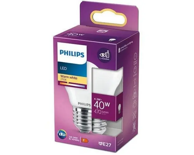 Bec LED Classic, E27 P45, 4.3W (40W), ambianta alba, temperatura lumina calda 2700K, 470 lumeni