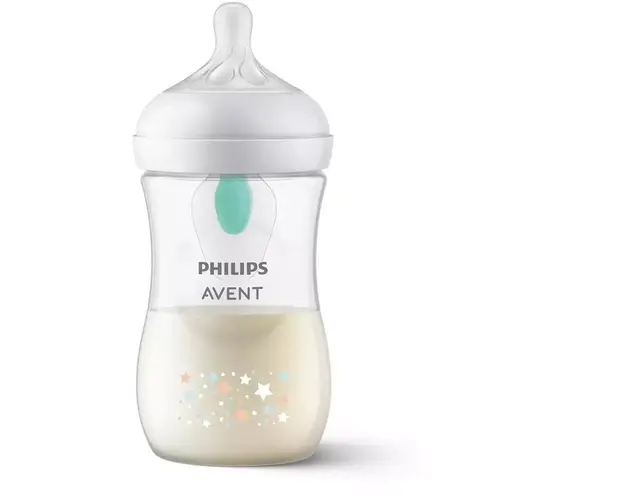 Biberon Philips Avent Natural Response SCY673/82, cu dispozitiv AirFree, 260 ml, tetina care functioneaza ca sanul mamei, cu debit 3, tetina fara scurgeri, +1 luni, model deco ursuleti, fara BPA
