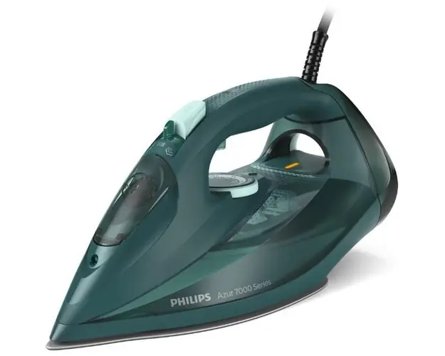 Fier de calcat Philips Azur DST7050/70, 2800W, debit de abur 50g/min si jet de abur de 250 g, talpa SteamGlide Elite, rezervor de 300ml si sistem de curatare automata cu rezervor integrat pentru calcar, oprire automata de siguranta, verde