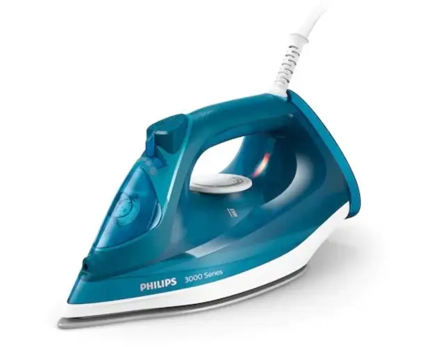 Fier de calcat Philips Seria 3000 DST3040/70, putere 2600W, jet continuu de abur 40g/min, culoare albastru deschis, rezervor de apa 300ml, talpa ceramica, oprire automata.