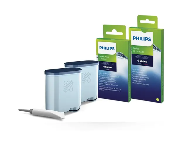 Kit intretinere pentru espressor CA6707/10, 2 filtre AquaClean si tub lubrifiere, 6 plicuri curatare lapte, 6 tablete indepartare ulei