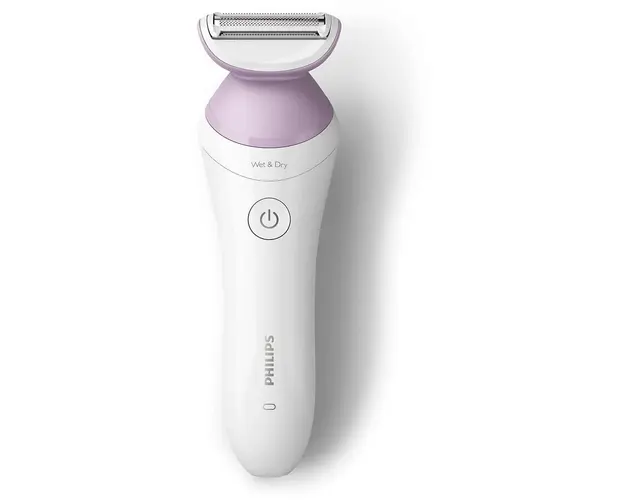Lady Shaver Seria 6000 BRL136/00, Wet&amp;Dry, 10 ore incarcare, 40 min utilizare, Alb/Mov