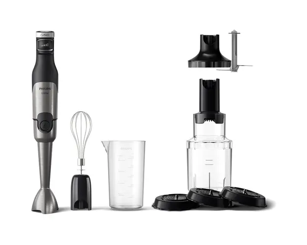 Mixer vertical HR2684/00 Seria 5000, 1200 W, Tehnologie SpeedTouch, Aparatoare impotriva stropirii pentru lama, Indicator de viteza cu LED, Accesorii tel, tocator XL si spiralizator, negru/argintiu