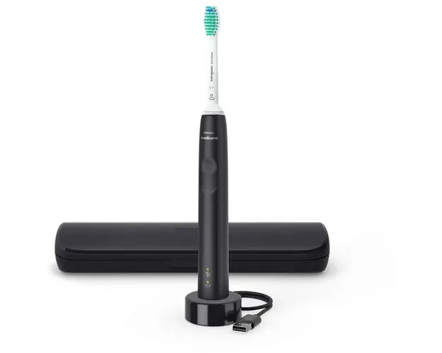 Periuta de dinti sonica electrica Philips Sonicare Seria 3100 HX3673/14, 31000 miscari/minut, 1 mod de curatare, senzor presiune, functia BrushSync, 1 cap de periere, Negru