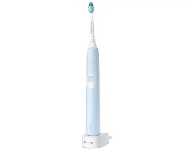 Periuta electrica sonica Philips Sonicare ProtectiveClean HX6803/04, 62000 miscari/minut, 1 mod de curatare, 2 intensitati, senzor presiune, functie BrushSync, 1 cap de periere, Albastru deschis