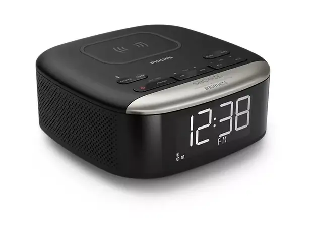 Radio cu ceas Philips TAR7606/10, Bluetooth v.5, FM, incarcare wireless, afisaj LCD, alarma dubla, snooze, 20 posturi presetate, negru