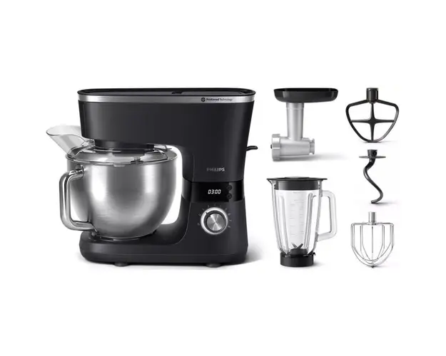 Robot de bucatarie HR7962/21, seria 7000, 1000 W, 8 setari de viteza,Tehnologie ProKnead, Sistem de amestecare perfecta, carlige pentru aluat, paleta si tel, Castron de 5,5 l, Capac antistropire, Cronometru inteligent cu LED