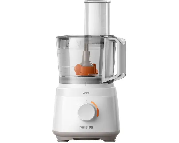 Robot de bucatarie Philips Daily Collection HR7320/00, 700 W, 2 viteze, bol 2.1 L, dispozitiv de emulsifiere, accesoriu de framantare, blender cu capacitate de 1 L, Alb