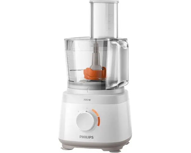 Robot de bucatarie Philips HR7310/00 Daily Collection, 700 W, 2 viteze + puls, bol 2.1 L, dispozitiv de emulsifiere, disc din inox, Alb