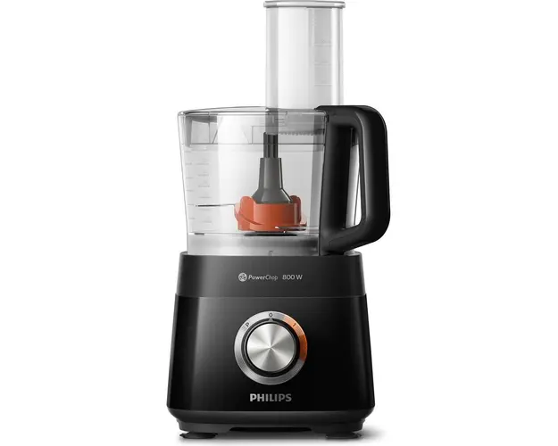 Robot de bucatarie Philips Viva Collection HR7510/10,800W, tehnologie PowerChop, 29 de functii, 1.5L, presa de citrice, tub XXL de alimentare, Negru