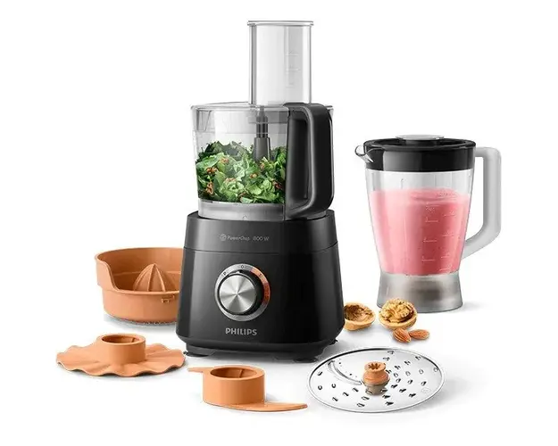 Robot de bucatarie PHILIPS Viva Collection HR7530/10, vas 2.1l, blender 1.5l, 850W, 2 trepte viteza, Negru