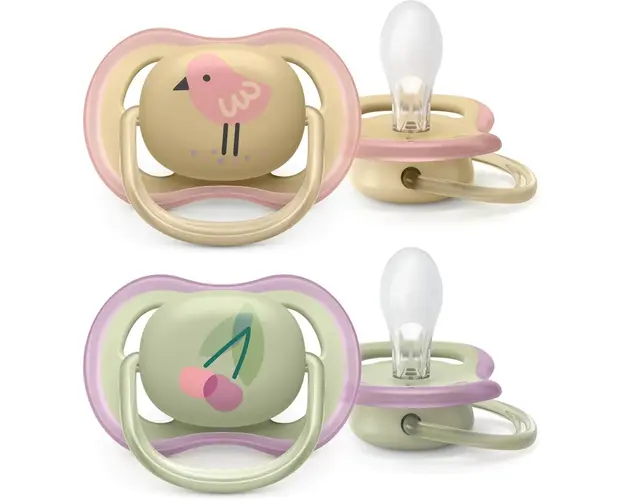 Set 2 suzete Philips Avent Ultra Air SCF085/13, ortodontice, 0-6 luni, Verde/Crem