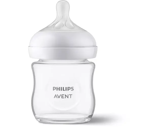 Biberon din sticla Philips Avent Natural Response SCY930/01, 120 ml, tetina care functioneaza ca sanul mamei, cu debit 2, tetina fara scurgeri, +0 luni, fara BPA, usor de curatat
