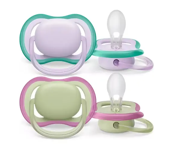Set 2 suzete Philips-Avent SCF085/24, ultra air pacifier 0-6 luni, Ortodontice, fara BPA, Mov/Verde