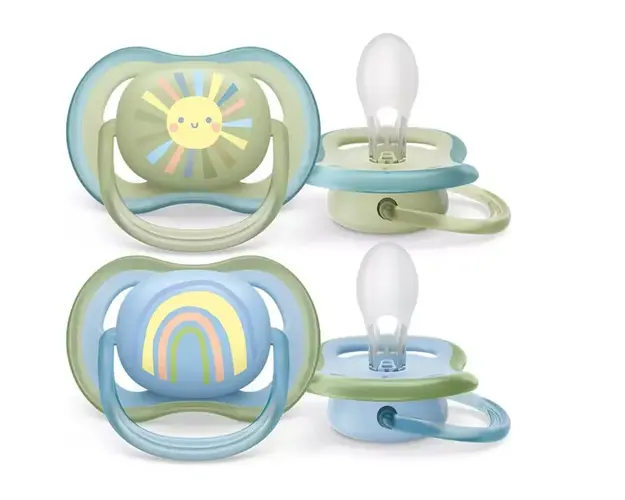 Set 2 suzete Philips-Avent SCF085/58, ultra air pacifier 0-6 luni, Ortodontice, fara BPA, Curcubeu/Soare