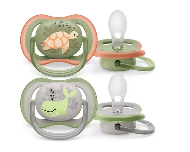 Set 2 suzete Philips-Avent SCF085/60, ultra air pacifier 6-18 luni, Ortodontice, fara BPA, Broscuta/Balena